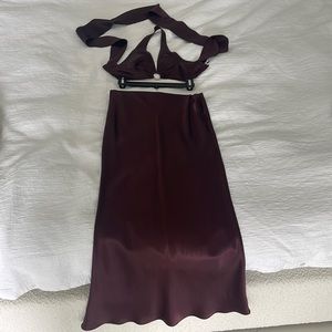 Rat and boa two piece chocolate cocoa silk skirt and top set